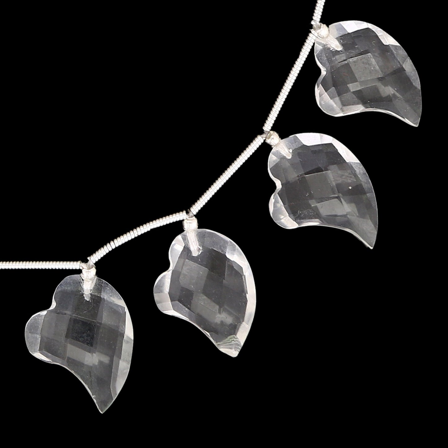 12 pcs crystal quartz carved HEART Shape facetted Briolette | Wholesale Natural Gemstone Beads | Face Drill | High Quality | Jewelry Making