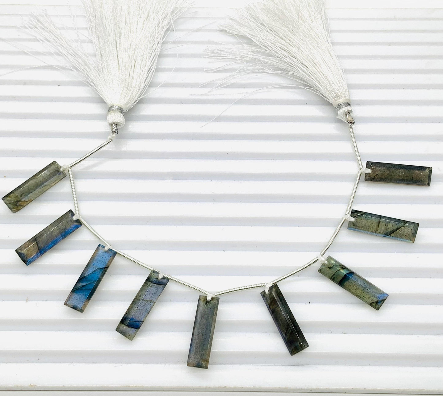 AAA Labradorite Faceted Baguette Step Cut Gemstone Beads 10 Pcs