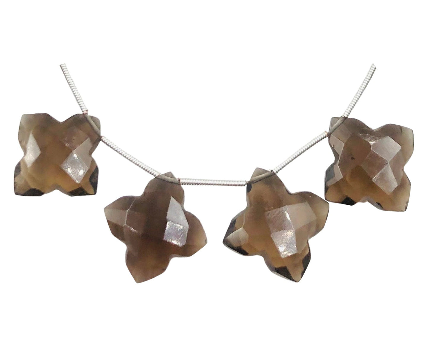 12 Pcs Natural Smoky Quartz Fancy Shape Carved Briolette | Smoky Quartz Faceted Clover Shape Beads , Jewelry Making Beads I SKU - BBI1041