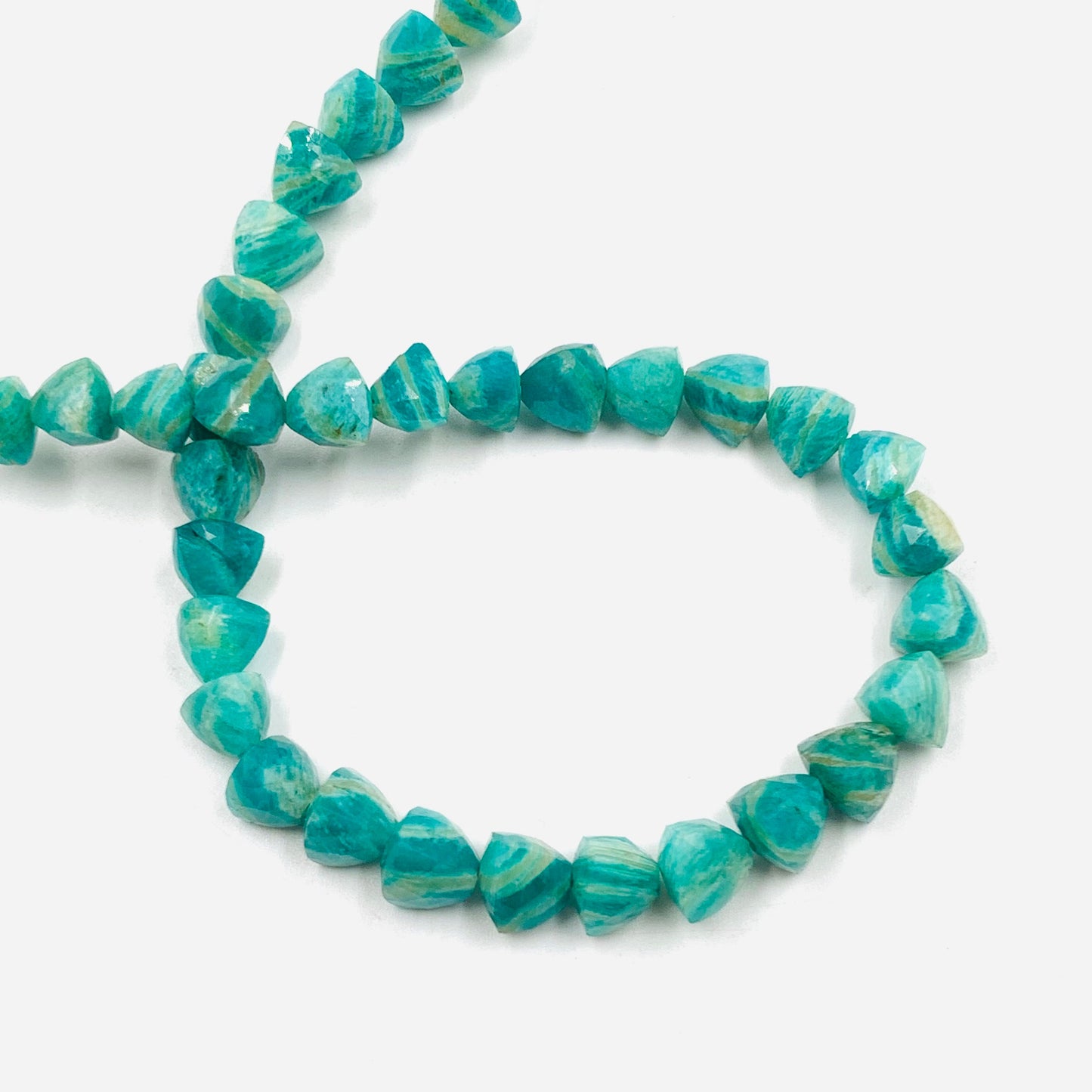 Natural Amazonite Faceted Briolette Trillion Shape gemstone beads, Straight Drilled, 8 Inches Strand, Size 6mm BBI948