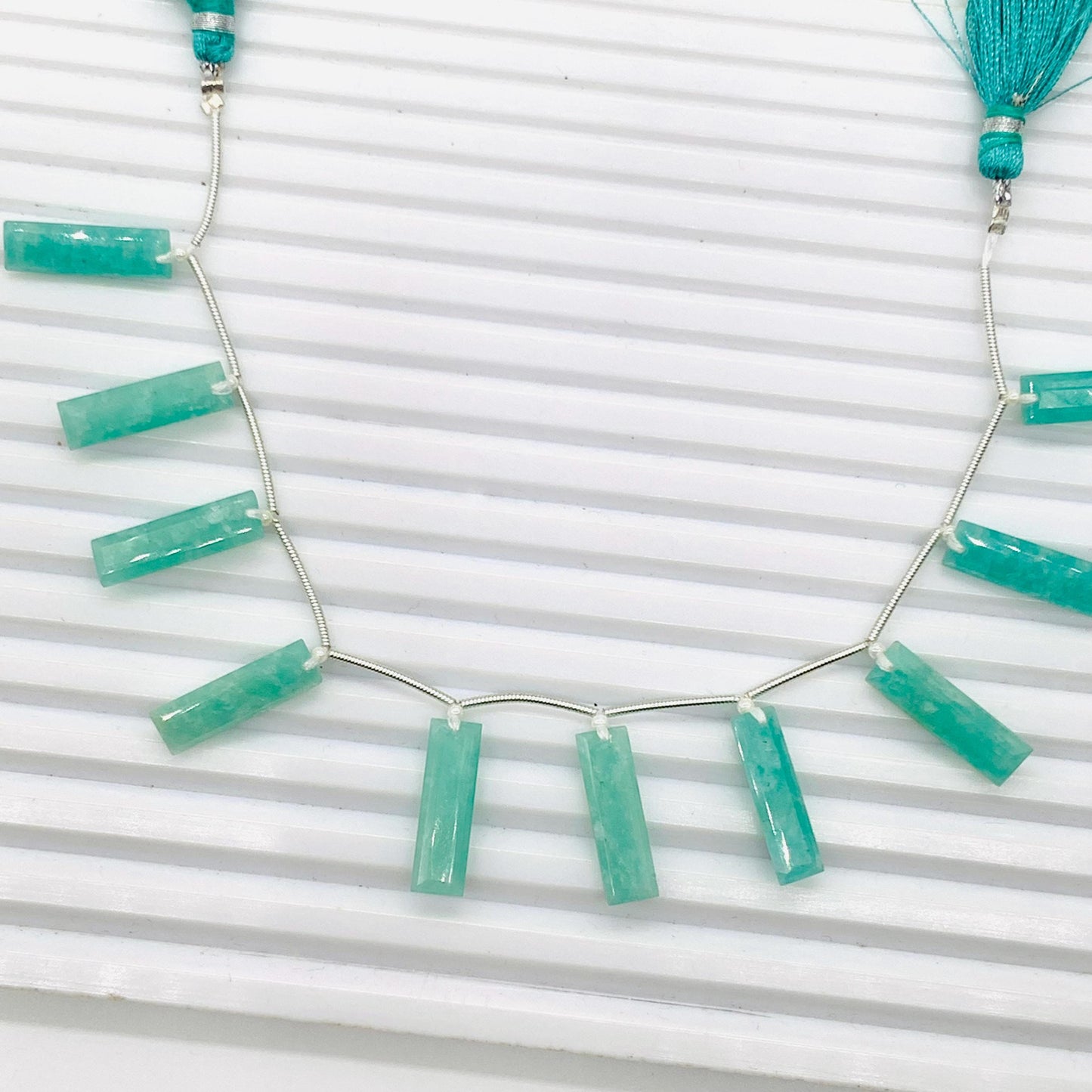 10 Pieces Natural Amazonite Baguette Step cut Faceted Gemstone beads Size 20X6X4mm Gift for her and Jewelry making BBI1140