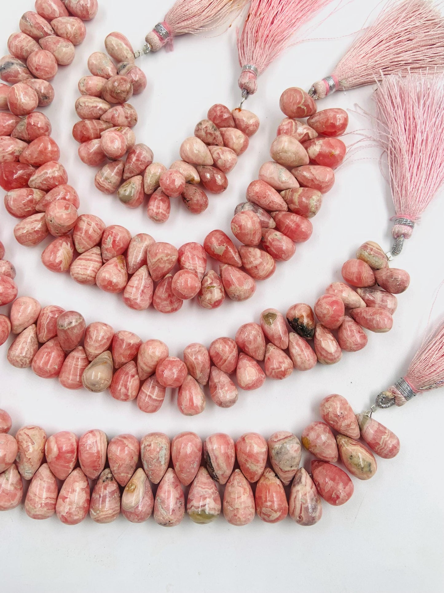 Natural rhodochrosite Smooth briolette drop shape gemstone beads Side drilled beads Matching pair, Smooth teardrops for earring making