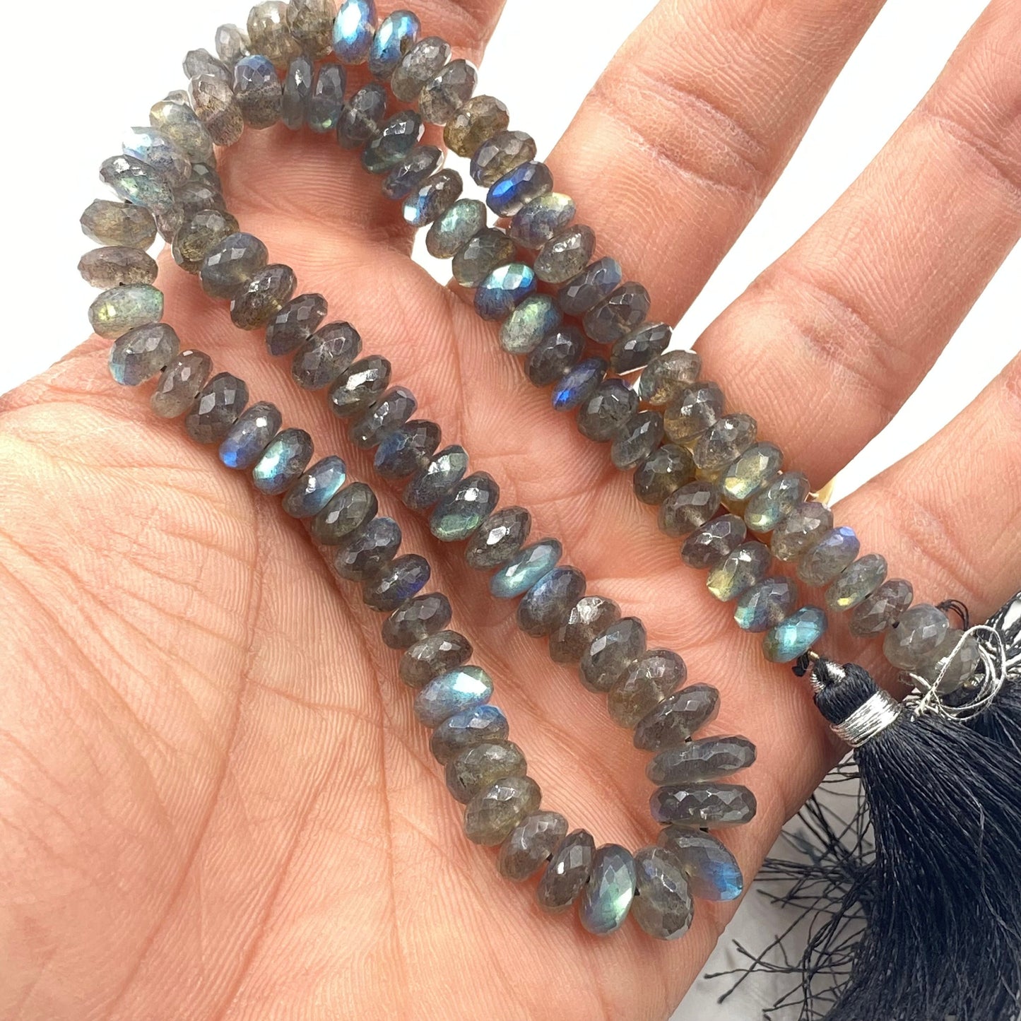 Natural Labradorite Rondelle Beads - Blue Flash Faceted Gemstone Strand 16 inch