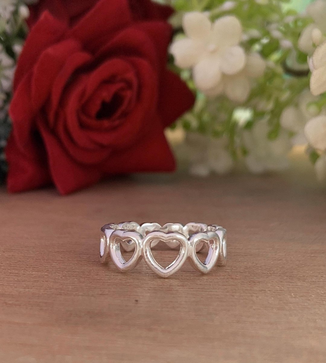 Eternity Heart Love Ring, Minimalist Silver Gold Promise Band, Stacking Gift for Her - BeadsBoatInc