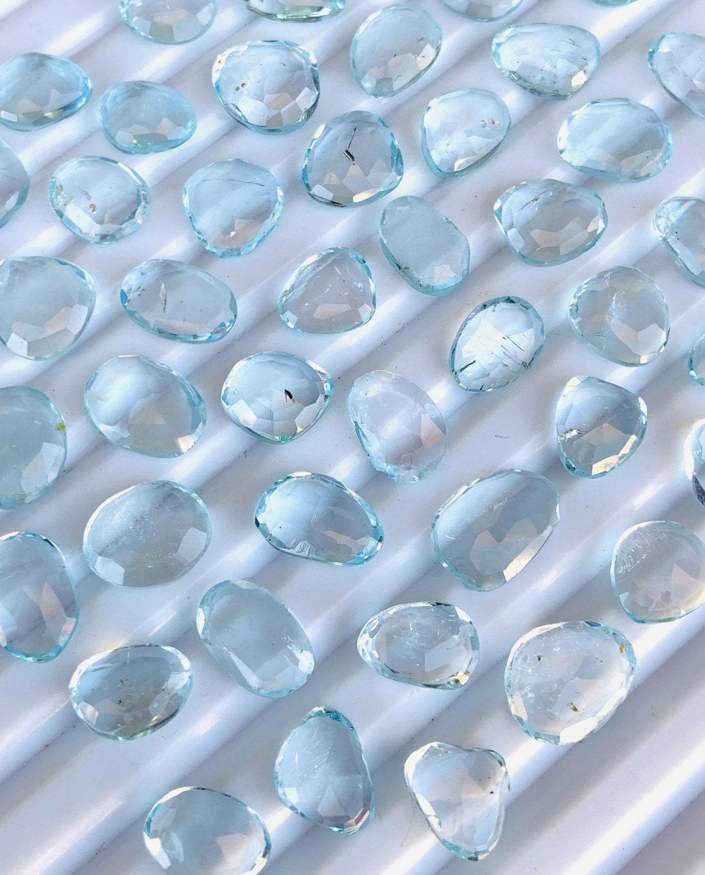 Natural Blue Topaz Rose Cut Slices Cabochons Faceted Rose Cut Flat Back Cabochons, Rose Cut Loose Gemstone, Blue Topaz Gemstone Slices Cut