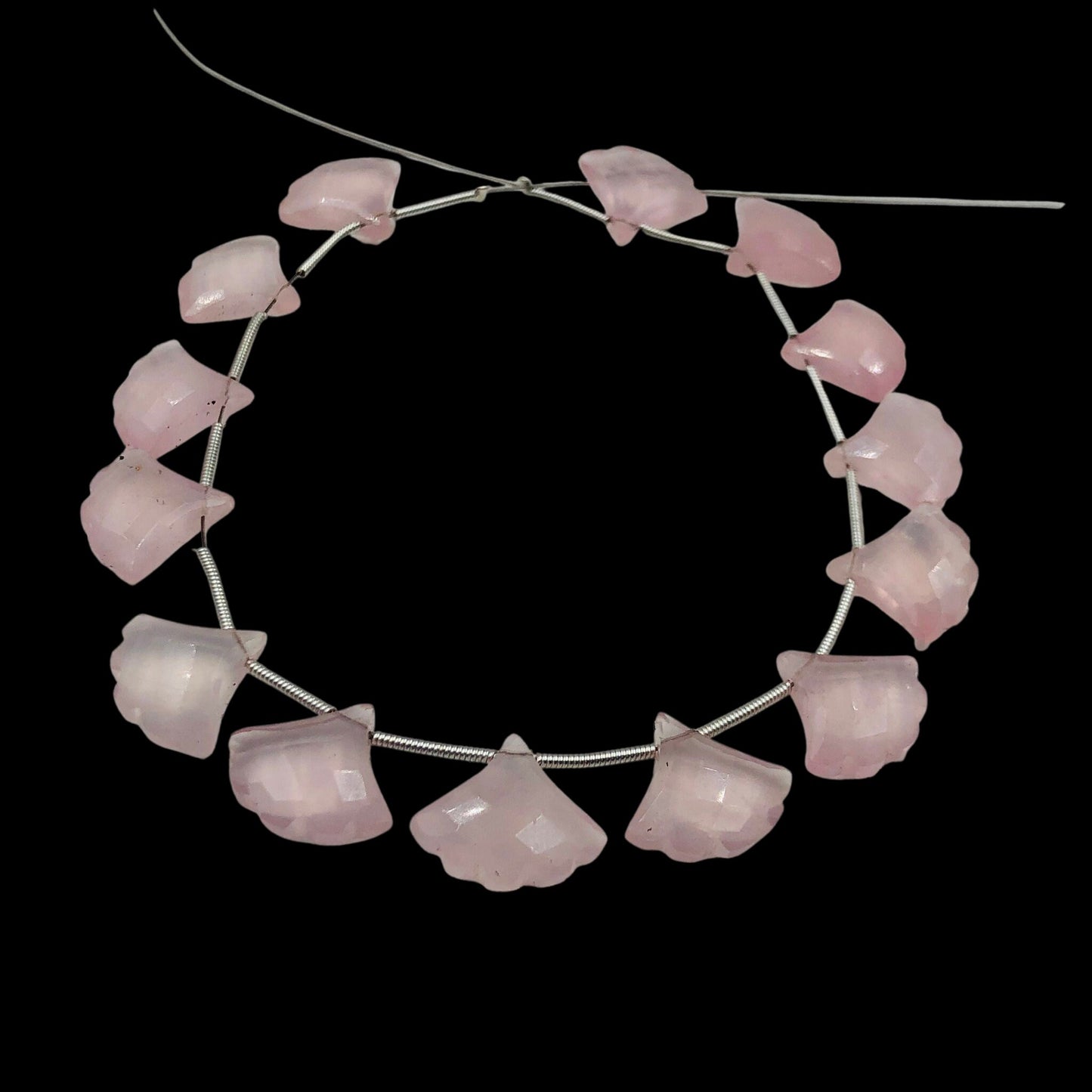 9 Pieces Rose Quartz Carved Tree Shape Natural Gemstone Briolette Side Drill Beads Line | Genuine Rose Quartz Beads , SKU - BBI886