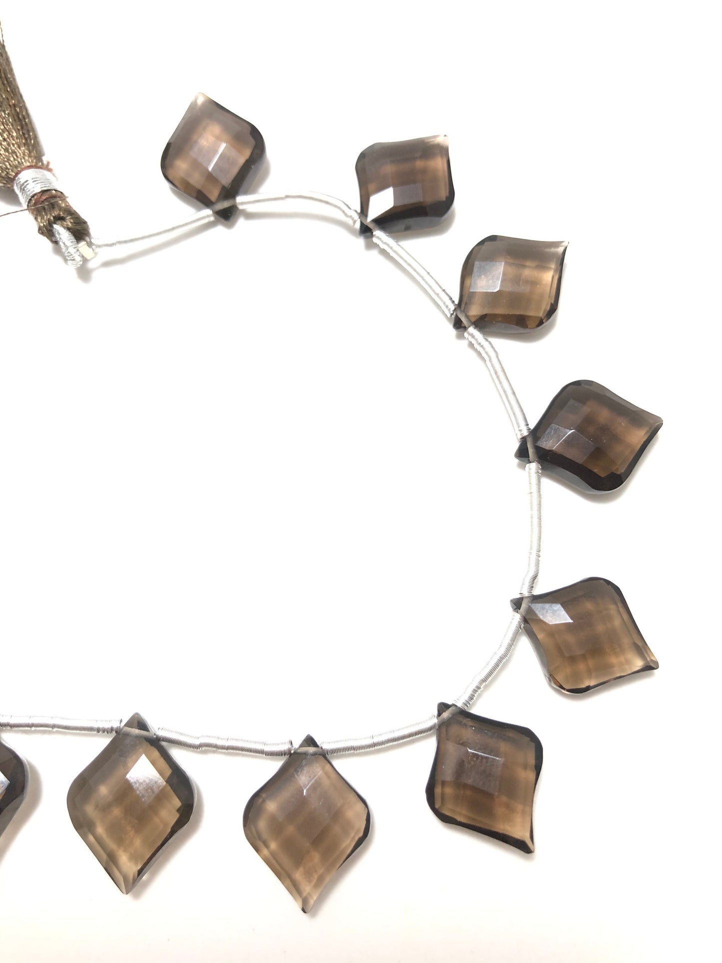 11pc Smoky QUARTZ FACETED Shield Shape Drops Natural Gemstone Briolette Face Drill Beads Line | Beads For Jewelry | Wholesale Gemstone Beads