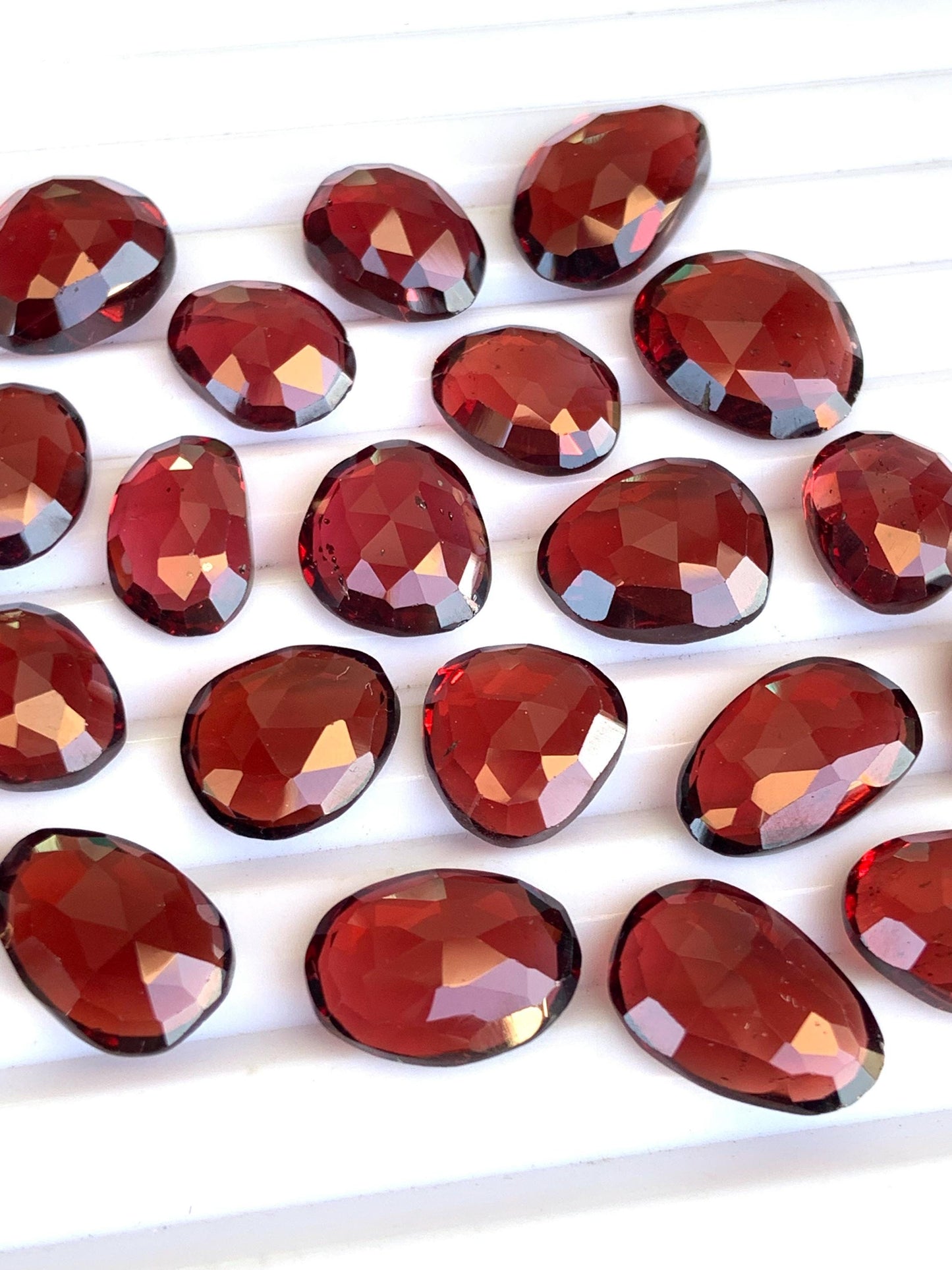 10 Pieces Natural Red Garnet Rose Cut Slices Cabochons Faceted Rose Cut Flat Back Cabochons, Rose Cut Loose Gemstone, Garnet Gemstone Slices