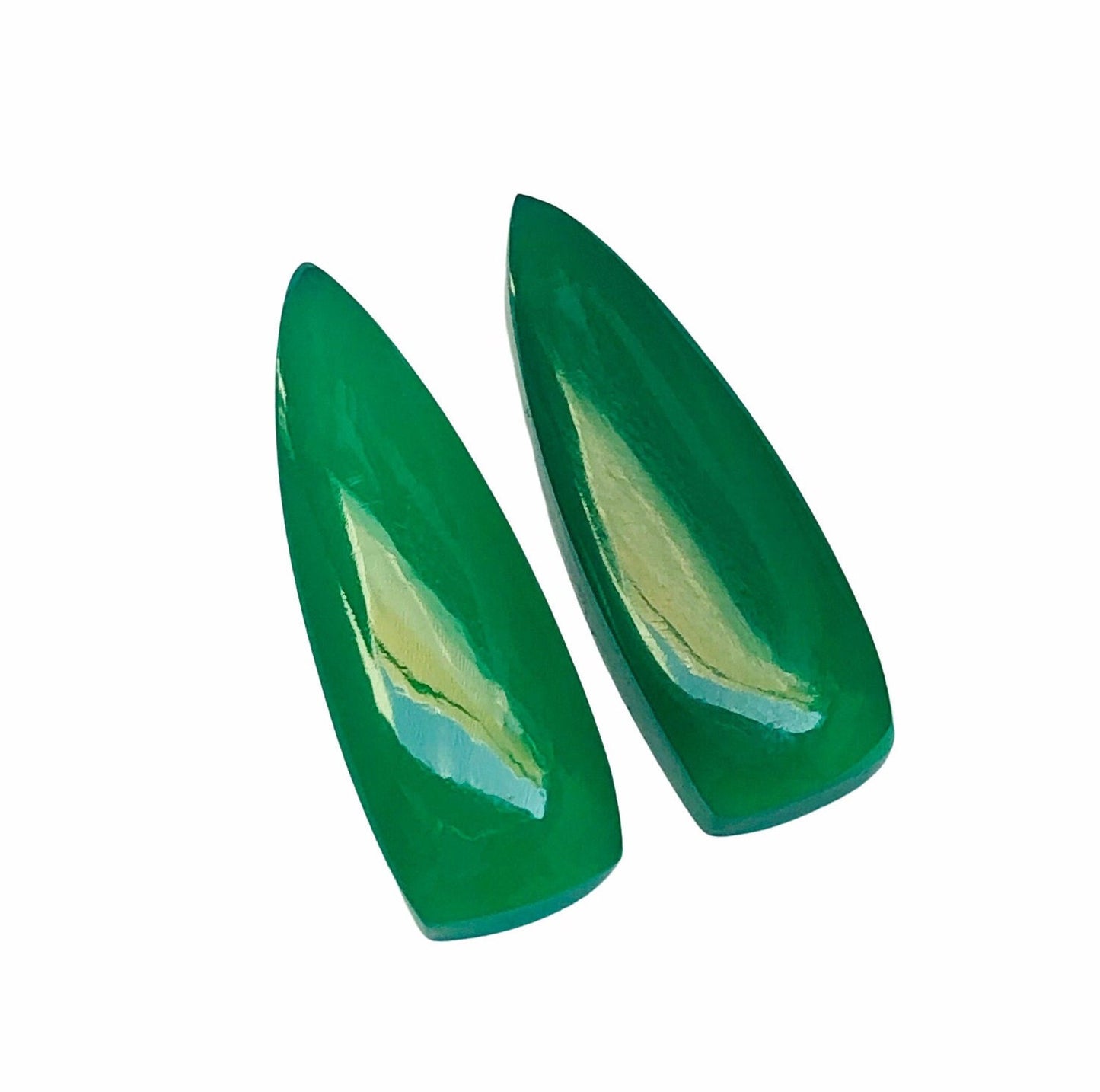 Natural Green Onyx Smooth Long Trillion Shape Gemstone, Matching Pair Briolette, Earring gemstone, Jewelry gemstone, Size 10mm X 30mm