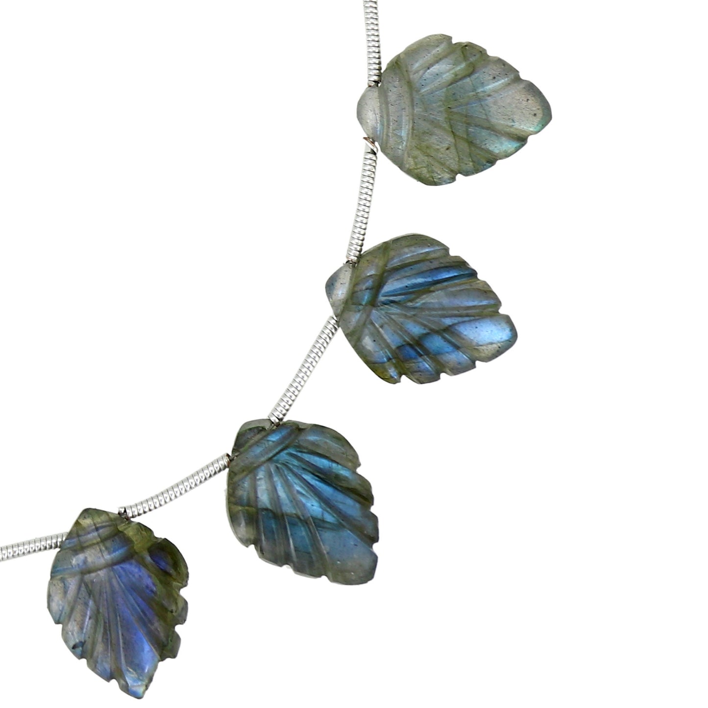 13 pcs Blue Laborite Carved Shield Shape leaf Natural Gemstone Briolette Face Drill Beads | Beads For Jewelry | Wholesale Gemstone BBI919
