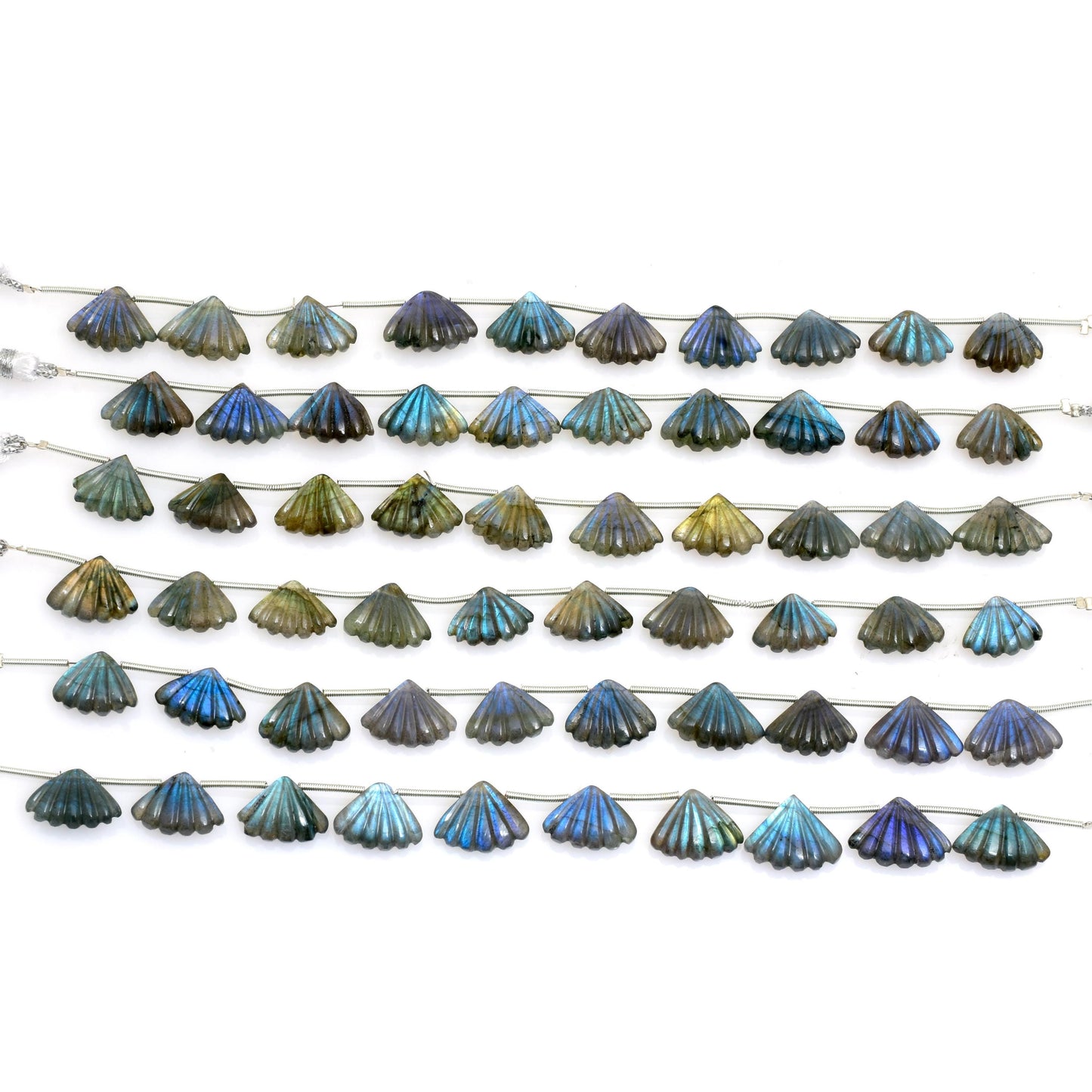 Natural Labradorite Fancy Shape Blue Flash Beads - Hand Carved Gemstone 10 Pcs