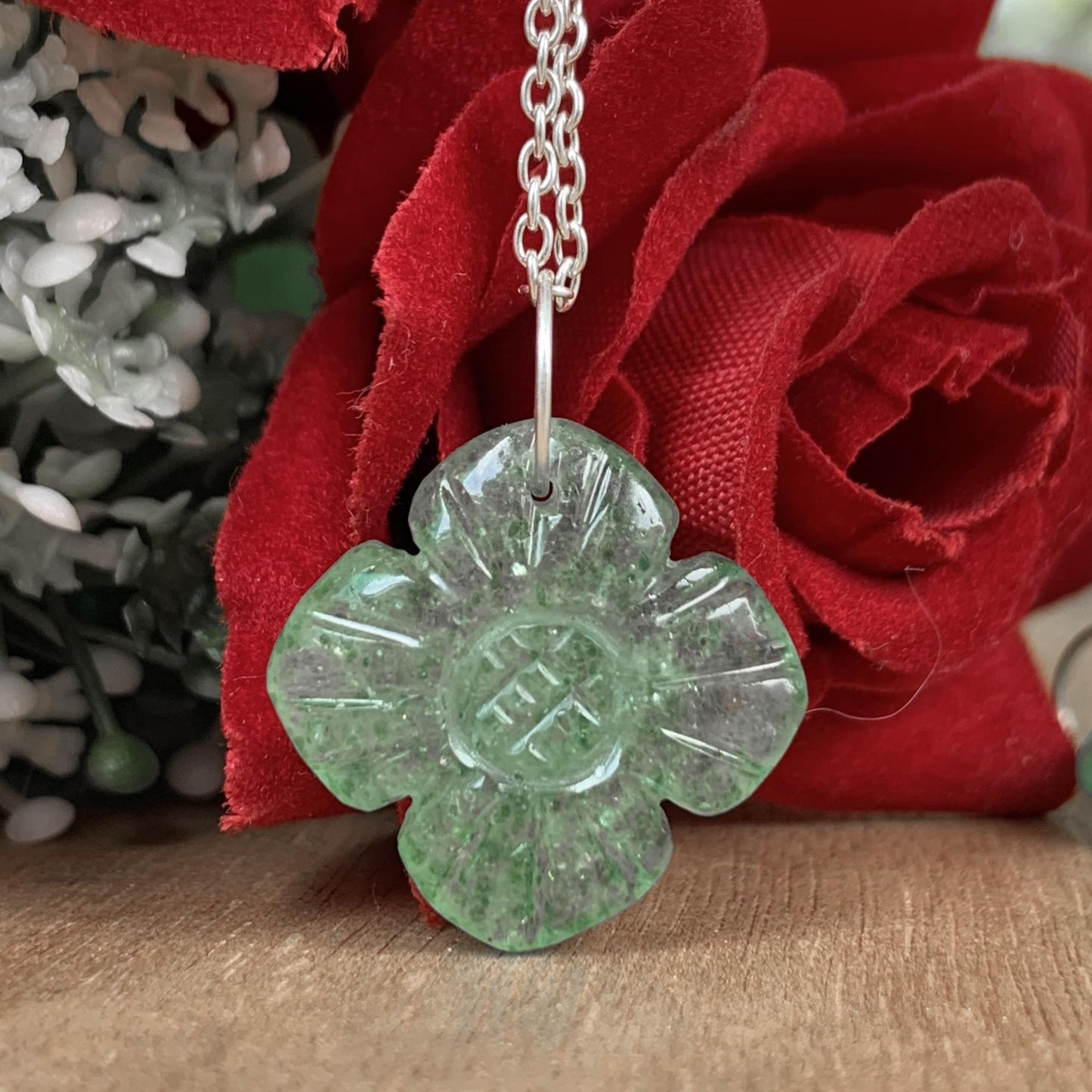 Hand Curved Flower Necklace • Green Strawberry • Silver | Gold | Rose Gold Finish • Nature Inspired Jewelry • Gift for Her • Autumn Jewelry - BeadsBoatInc