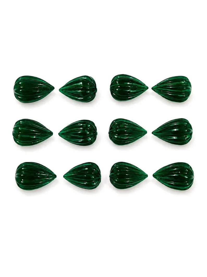 Natural Green Jade Carved Drop Briolette Beads 8x11mm