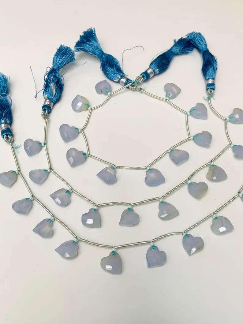 Natural Blue Lace Agate Heart Faceted Briolette Beads 10x10mm (10 Pcs)