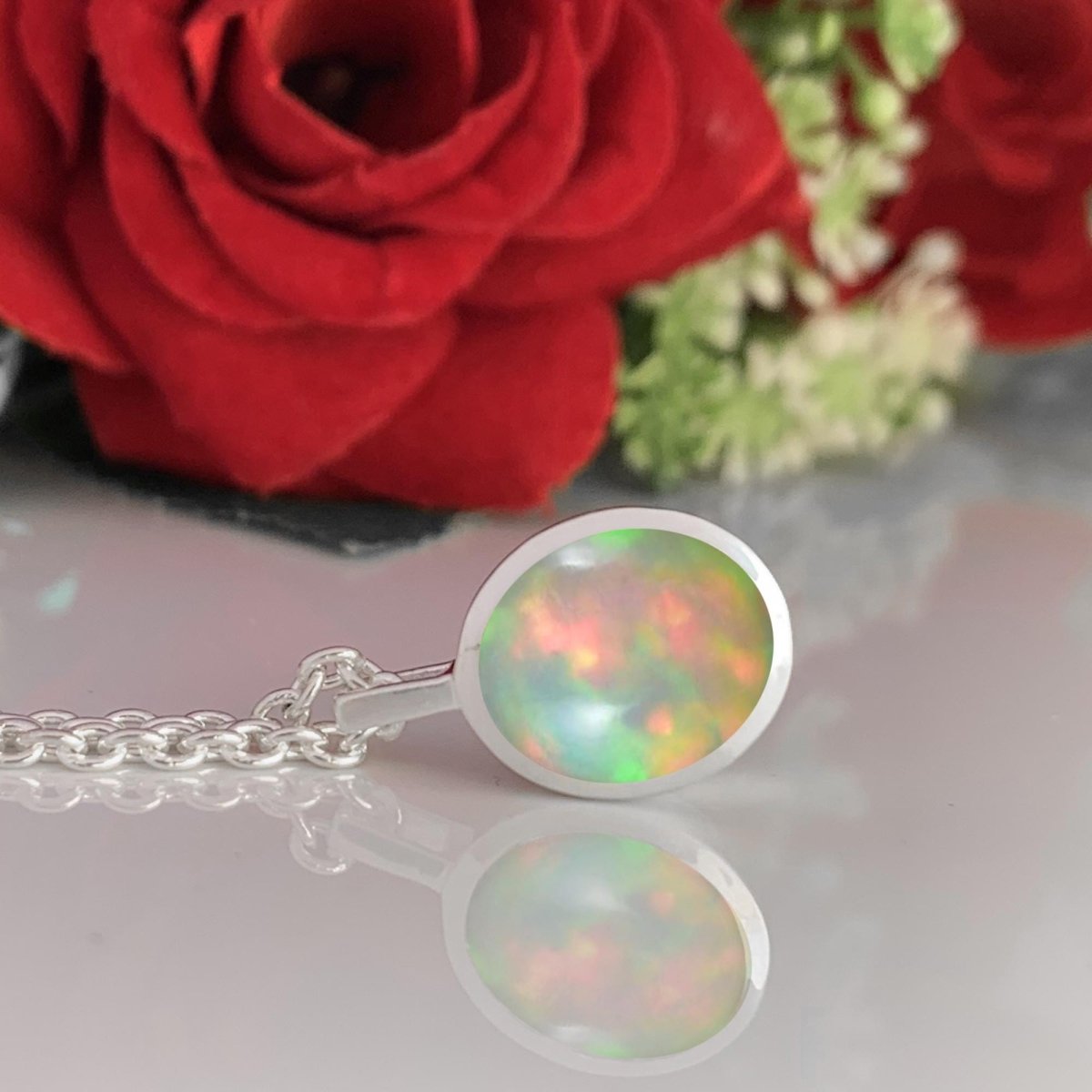Minimalist Opal Necklace – Dainty Silver Birthstone Jewelry - BeadsBoatInc