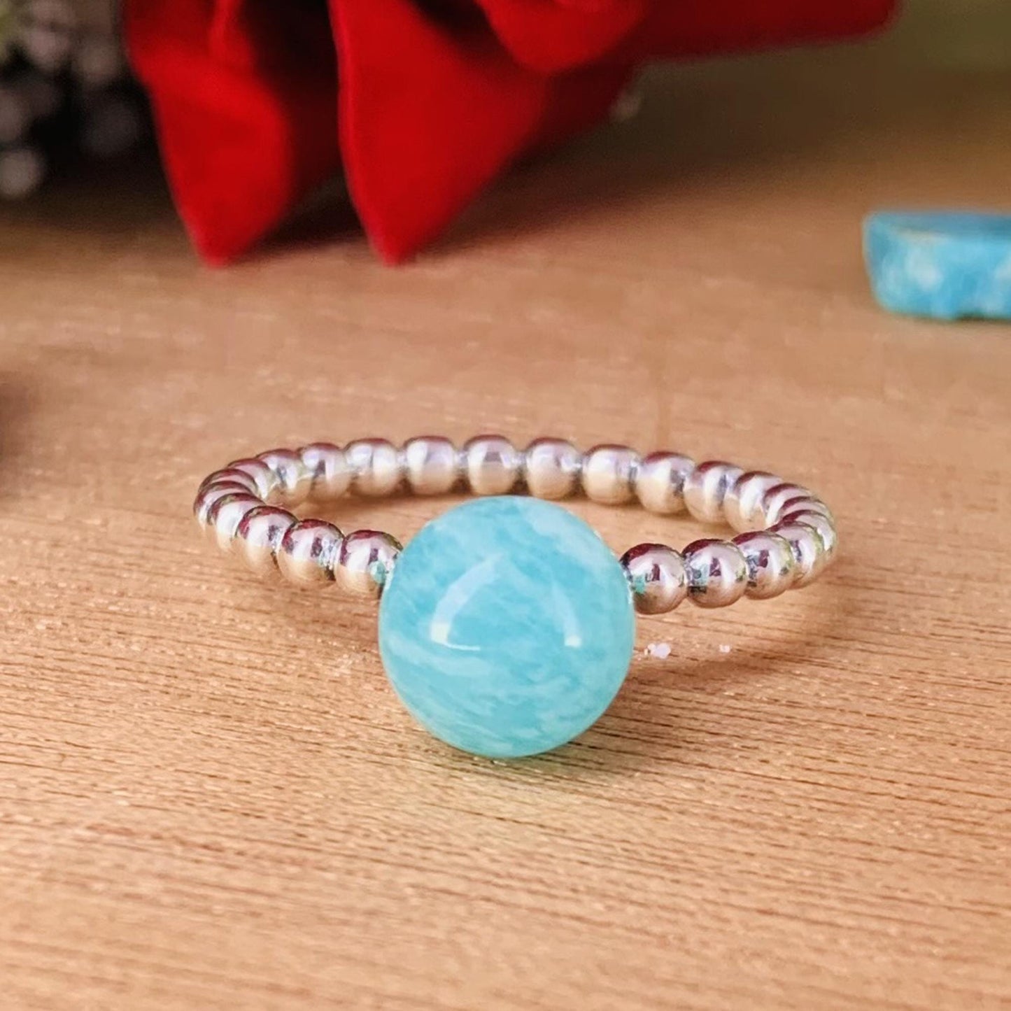 Natural Amazonite Ring – Stackable Sterling Silver Ring Gift for Her - BeadsBoatInc
