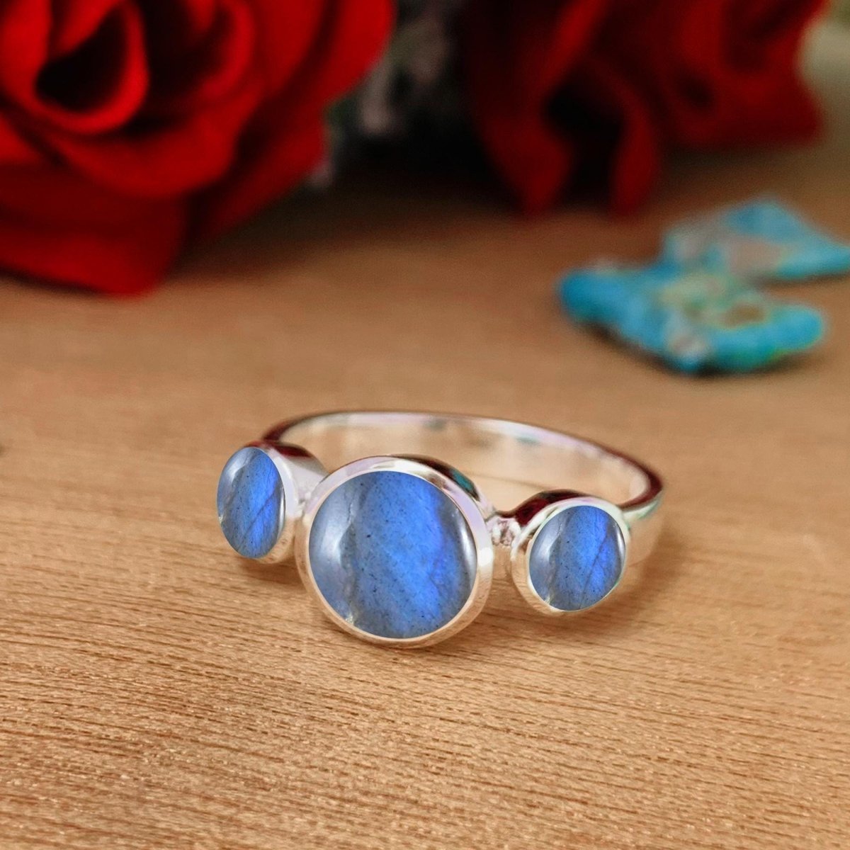 Natural Labradorite Dainty Ring | Silver & Gold Vermeil, Stacking Birthday Gift - BeadsBoatInc