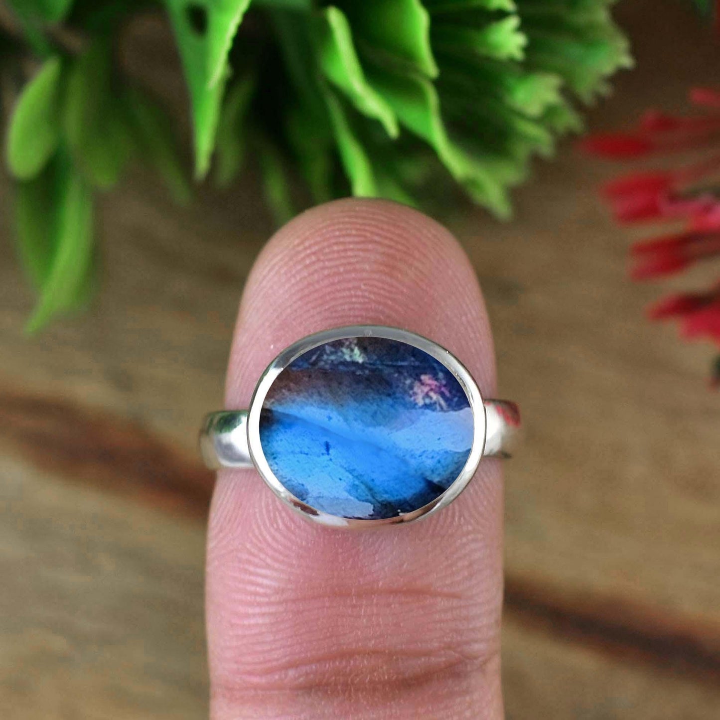 Natural Labradorite Dainty Ring | Silver & Gold Vermeil | Stacking Statement Ring - BeadsBoatInc
