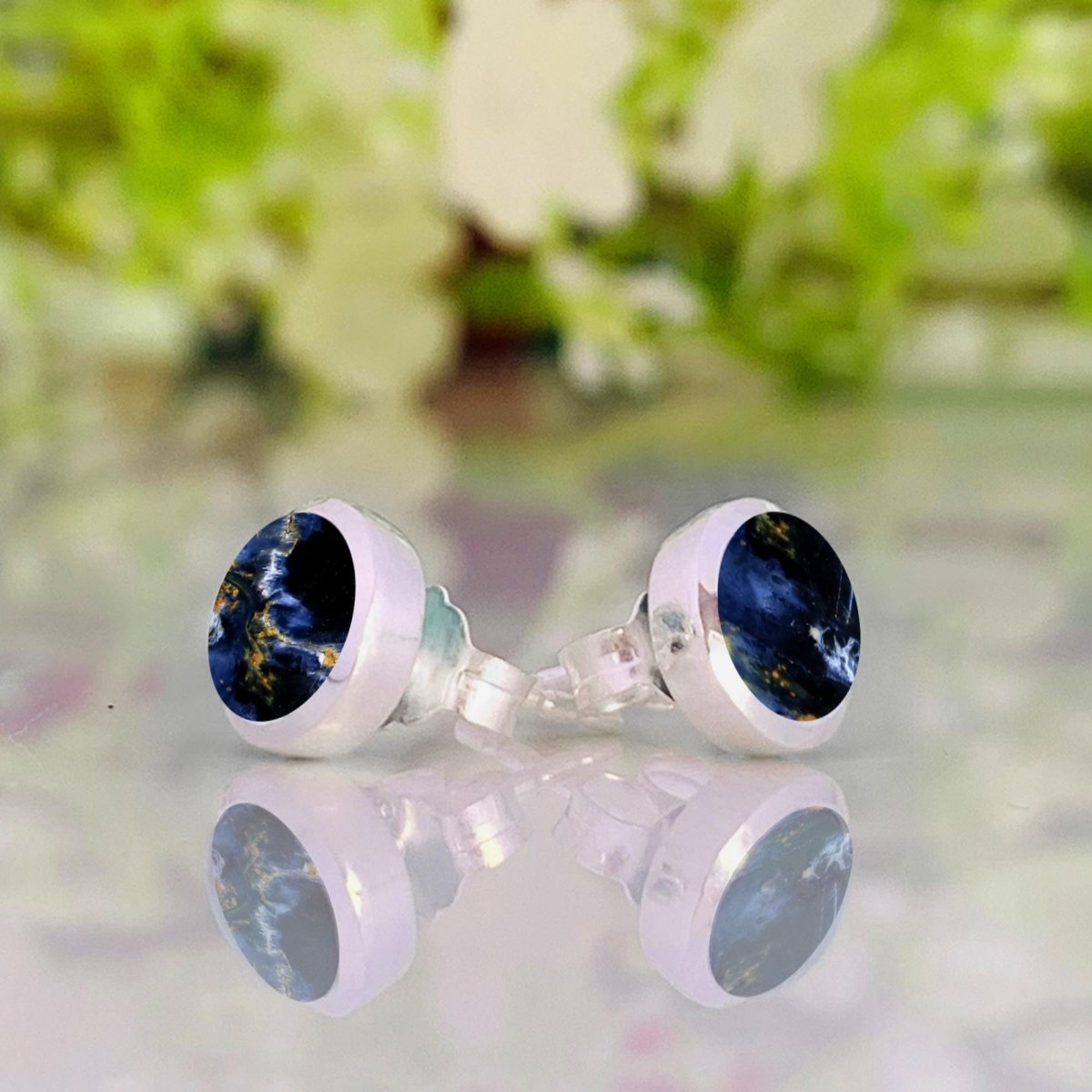 Natural Pietersite Stud Earrings, Sterling Silver, Dainty Gemstone, Gift for Her - BeadsBoatInc