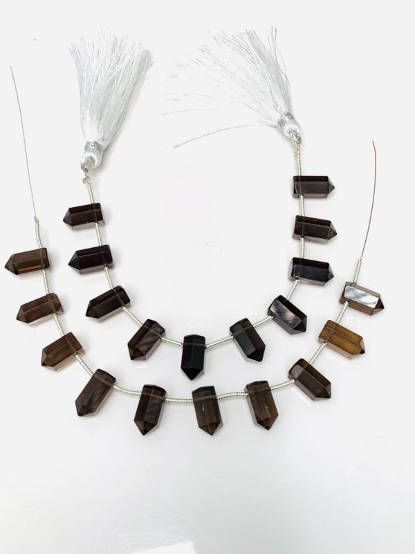 Natural Smoky Quartz Faceted Pencil Gemstone Beads 6x12mm (10 Pieces) - BeadsBoatInc