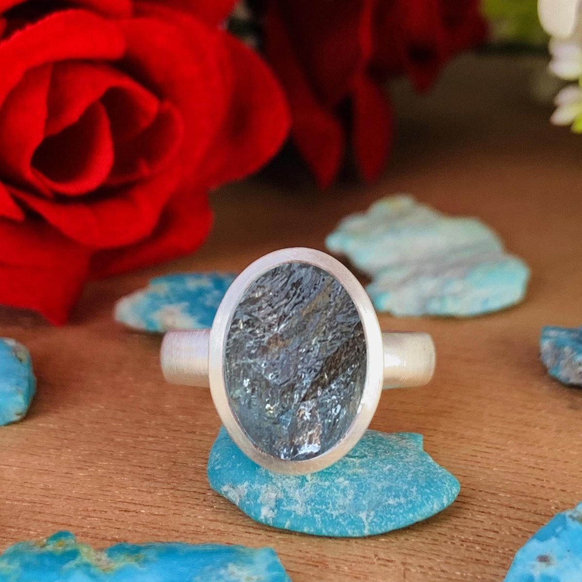 Raw Moss Aquamarine Solitaire Ring | Matte Silver & Gold Vermeil | Birthstone Gift - BeadsBoatInc