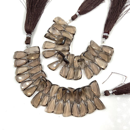 4 Inches Natural Smoky Quartz Sail Crown Cut Gemstone Side drill Beads, Fancy shape Gemstone Briolette, Size 8x16mm to 9x18mm gift for her