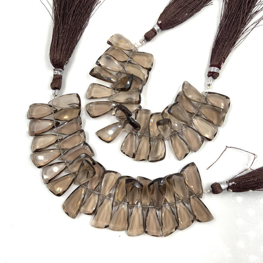 4 Inches Natural Smoky Quartz Sail Crown Cut Gemstone Side drill Beads, Fancy shape Gemstone Briolette, Size 8x16mm to 9x18mm gift for her