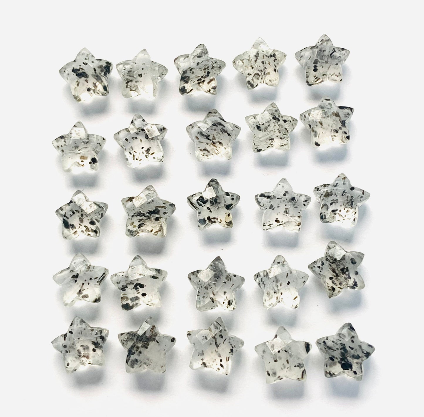 Natural Black Dot Quartz Faceted Star Shape Gemstone , Hand Carved Star Shape Briolette, Size 10mm, Jewelry Making Beads