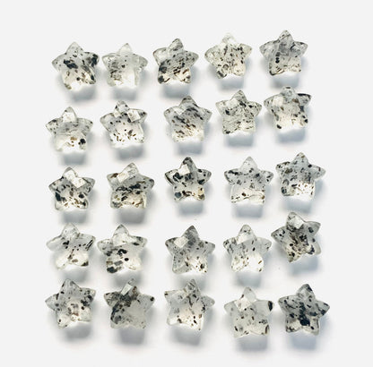 Natural Black Dot Quartz Faceted Star Shape Gemstone , Hand Carved Star Shape Briolette, Size 10mm, Jewelry Making Beads