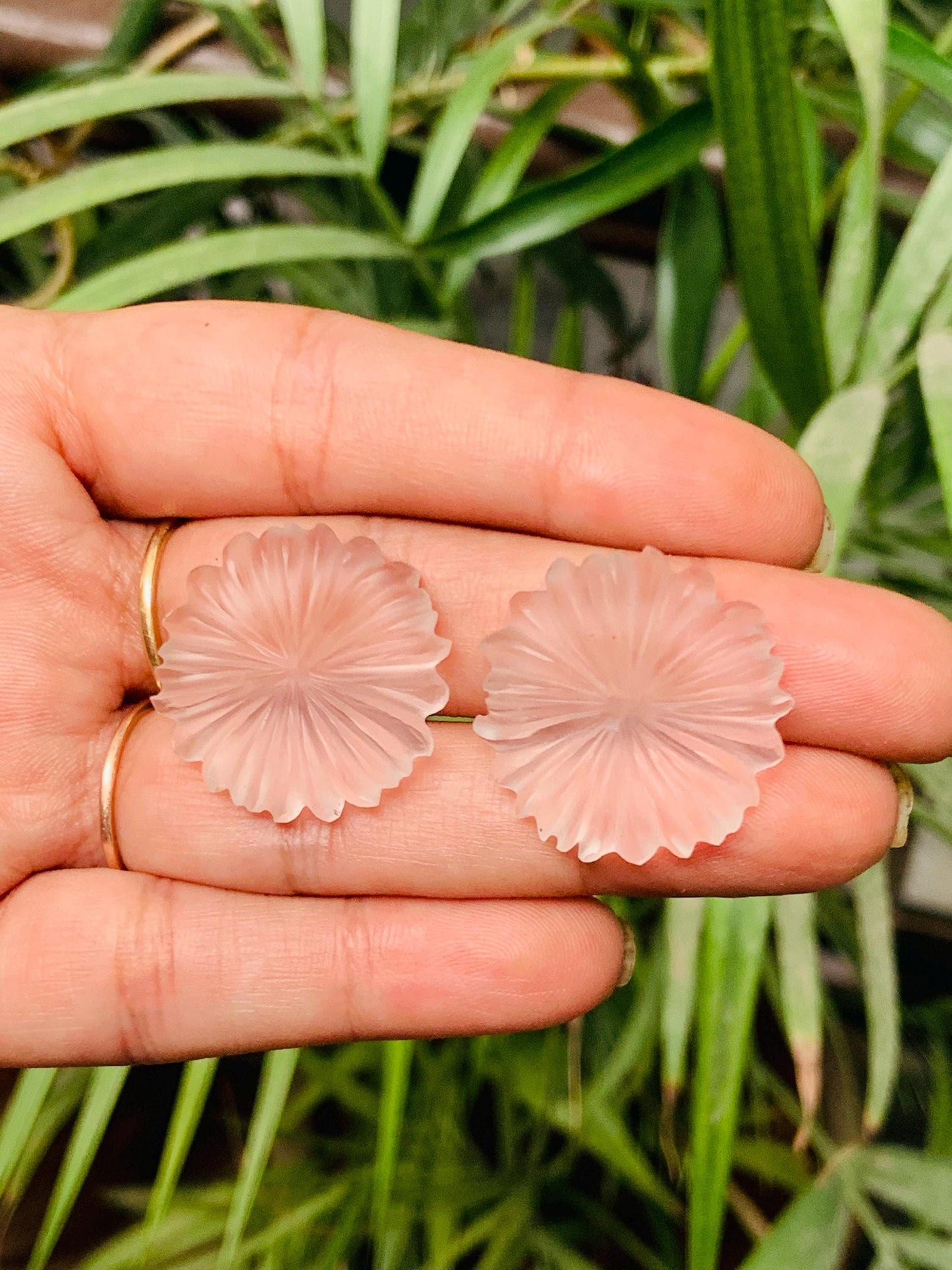 1 Pair Natural Crystal Quartz Hand Carved Flower Shape Briolette Beads, Carved Flower shape jewelry making Pair Gemstone Size -25x25X5mm