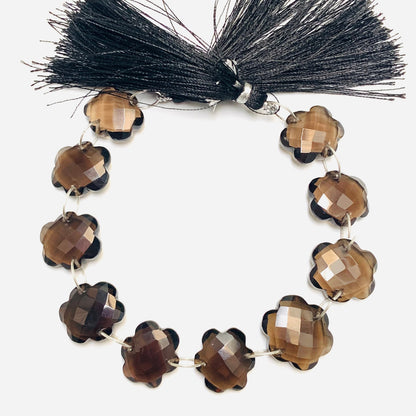10 Pieces Natural Smoky Quartz Faceted Double Drilled Gemstone Beads, Cloud Shape Gemstone, Hand Carved Gemstone Size 14x15x5mm BBI1126