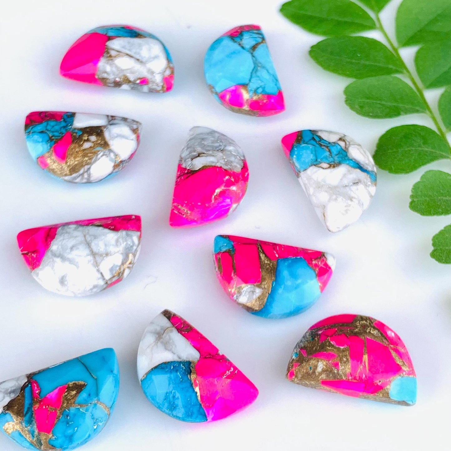 Natural Pink turquoise Gemstone Beads, Faceted Half Moon "D Shape Beads, Carving Gemstone, Size 10x16 mm, Loose Beads For Jewelry making