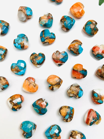 Natural Spiny Oyster Copper Turquoise Hand Carved Heart Shape Loose Gemstone Beads , Carved Heart Shape Gemstone Briolette Size 10mm BBI313