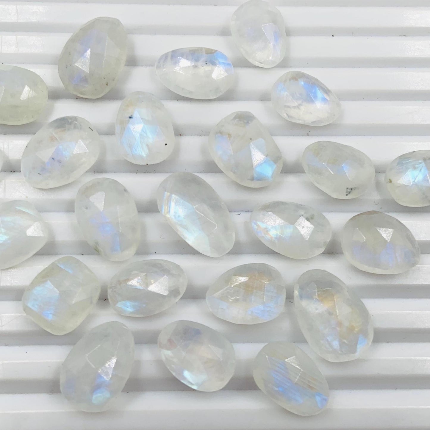 Natural White Rainbow Rose Cut Slices Cabochons Faceted Rose Cut Flat Back Cabochons Rose Cut Loose Gemstone, white Rainbow Slice Cut
