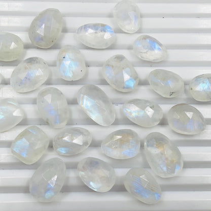 Natural White Rainbow Rose Cut Slices Cabochons Faceted Rose Cut Flat Back Cabochons Rose Cut Loose Gemstone, white Rainbow Slice Cut