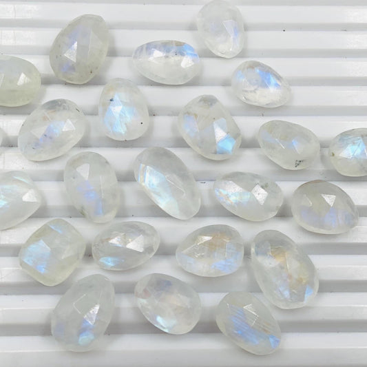 Natural White Rainbow Rose Cut Slices Cabochons Faceted Rose Cut Flat Back Cabochons Rose Cut Loose Gemstone, white Rainbow Slice Cut