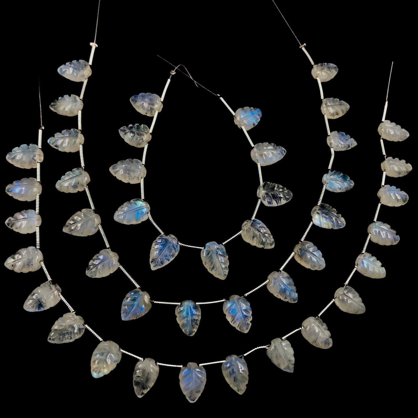 10 pcs Natural Flashy Blue Rainbow Moonstone Leaf Shape Carved Gemstone Beads Briolette ,White Rainbow Gemstone jewelry 7mmX10mm BBI923