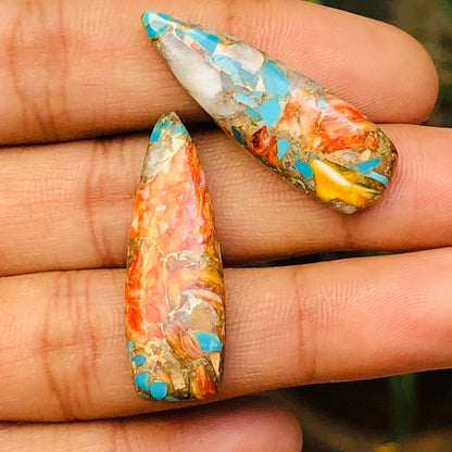 1 Pair Spiny Oyster Copper Turquoise Smooth Long Trillion Gemstone, Size 10x31mm, Matching Pair Briolette, Pair gemstone , SKU - BBI974