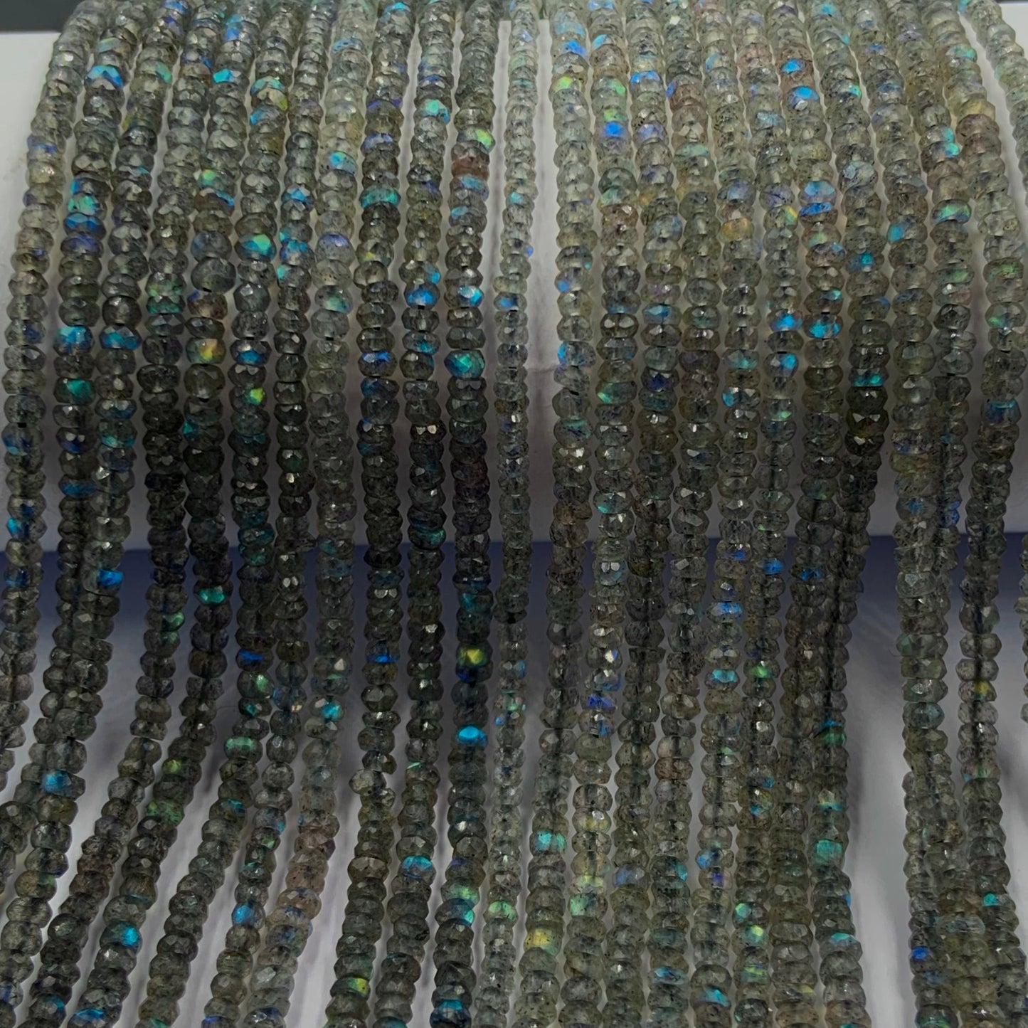 Natural Labradorite Rondelle Beads - Faceted Blue Flash Gemstone Jewelry Making Strand 13"