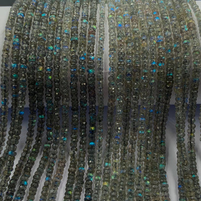 Natural Labradorite Rondelle Beads - Faceted Blue Flash Gemstone Jewelry Making Strand 13"