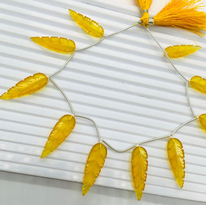 Yellow Onyx Leaf Briolette Beads 30x10x4mm – Carved Gemstones