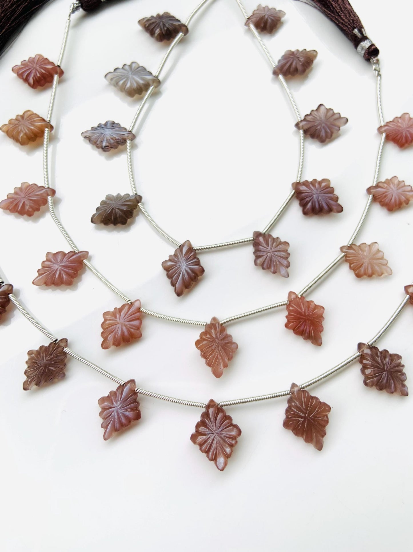 10 Pcs Natural Chocolate Moonstone Slot Carved Side drill gemstone Fancy shape Briolette lozenge gemstone beads Size 11x15x4mm gift for her