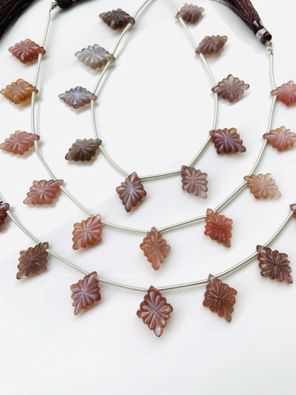 10 Pcs Natural Chocolate Moonstone Slot Carved Side drill gemstone Fancy shape Briolette lozenge gemstone beads Size 11x15x4mm gift for her