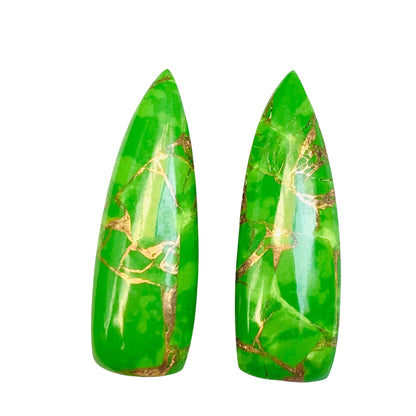 1 Pair Green Copper Turquoise Smooth Long Trillion Gemstone, Size 10x31mm, Matching Pair Briolette, Earring Making Gemstone , SKU - BBI972