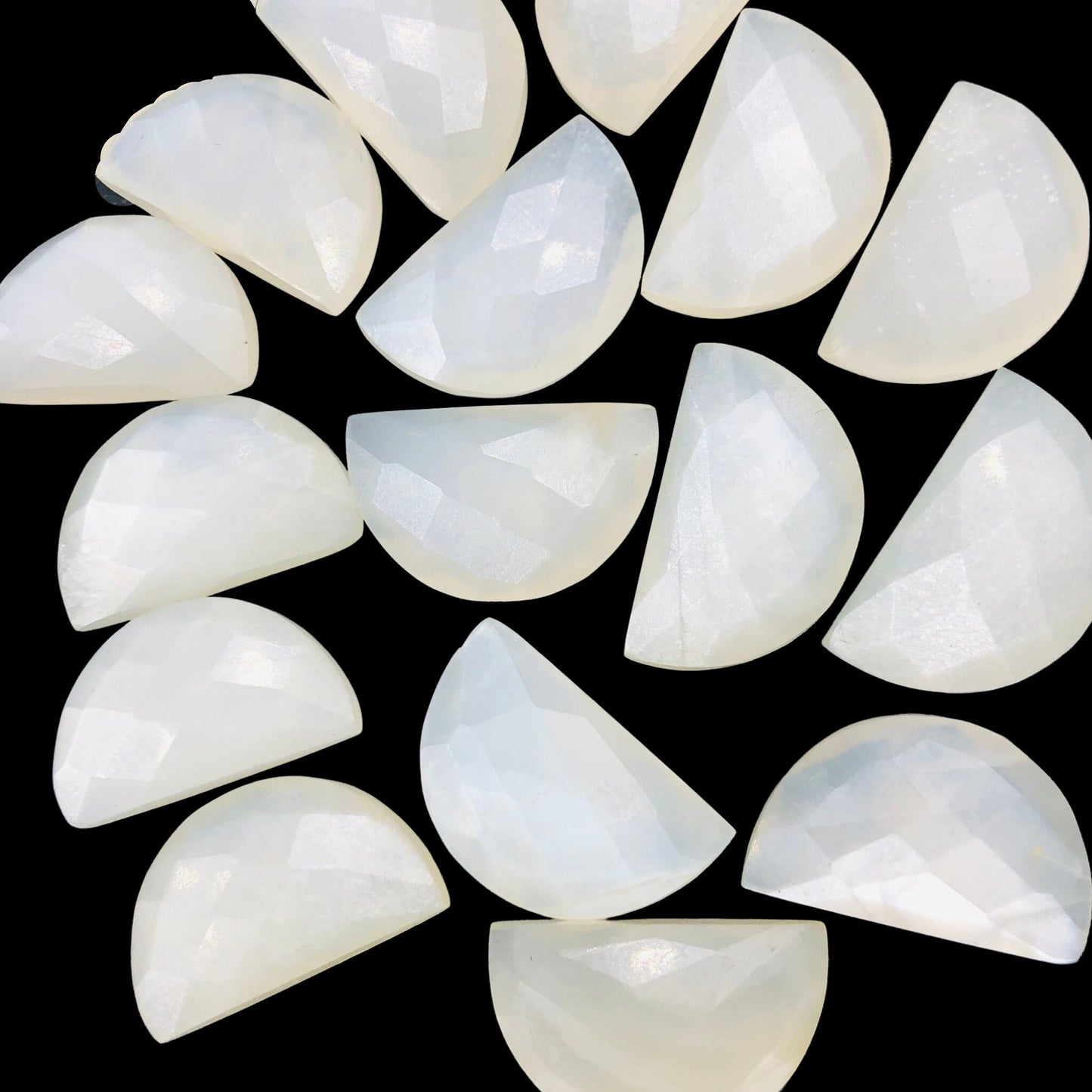 2 Pieces Natural White Moonstone Faceted Semi Circle Shape Gemstone, Hand Carved Fancy Briolette, Loose Stone, Jewelry Making, SKU-BBI238