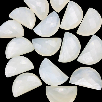 2 Pieces Natural White Moonstone Faceted Semi Circle Shape Gemstone, Hand Carved Fancy Briolette, Loose Stone, Jewelry Making, SKU-BBI238