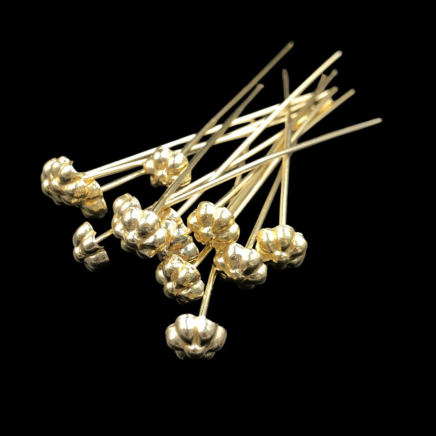 50 pcs Fancy Gold Flower Headpins – Jewelry Making & Beading Supplies