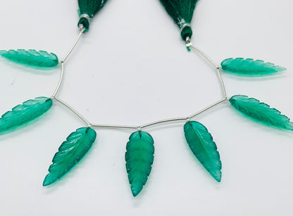Green Onyx 7 Pieces Leaf Shape Carved Gemstone Beads 30x10x4mm