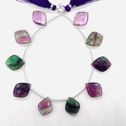 10 Pieces Natural Multi Fluorite Carved Fancy Cut Shape Gemstone Briolette Side Drill Beads Line | Faceted Gemstone Beads BBI1019