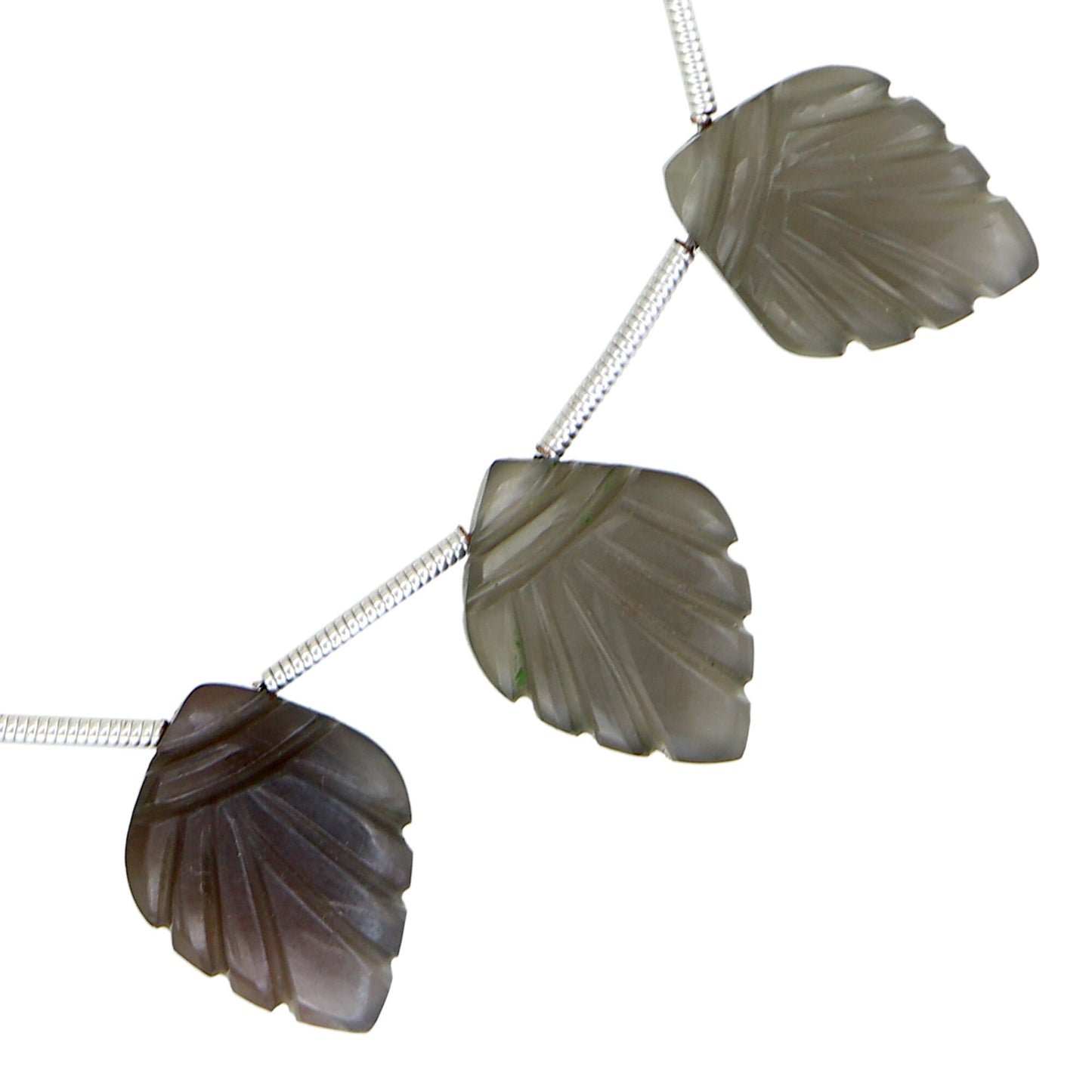 6 pcs Gray Moonstone Carved Shield Shape leaf Natural Gemstone Briolette Face Drill Beads | Beads For Jewelry | Wholesale Gemstone BBI909